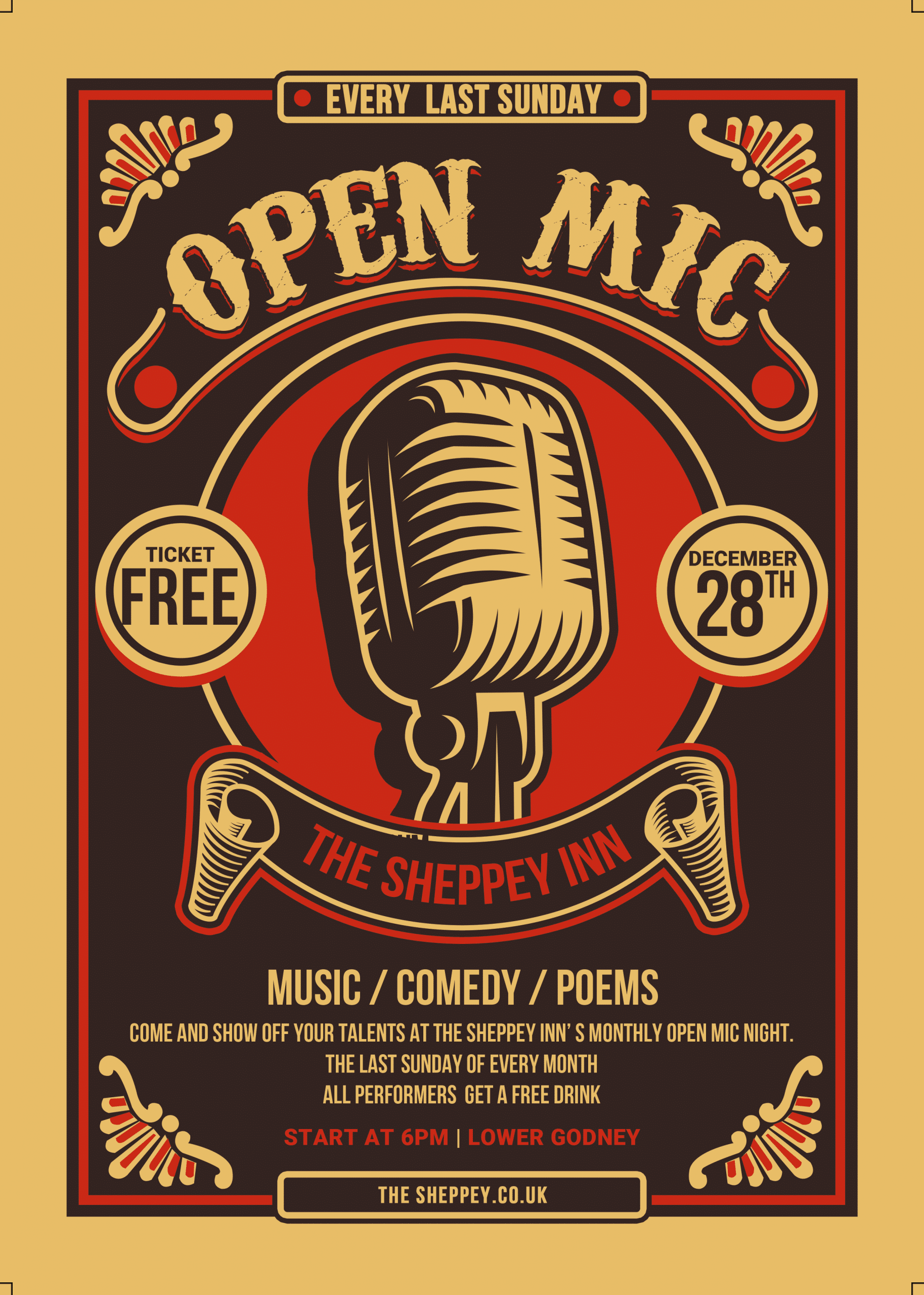 open mic night at the sheppey inn poster