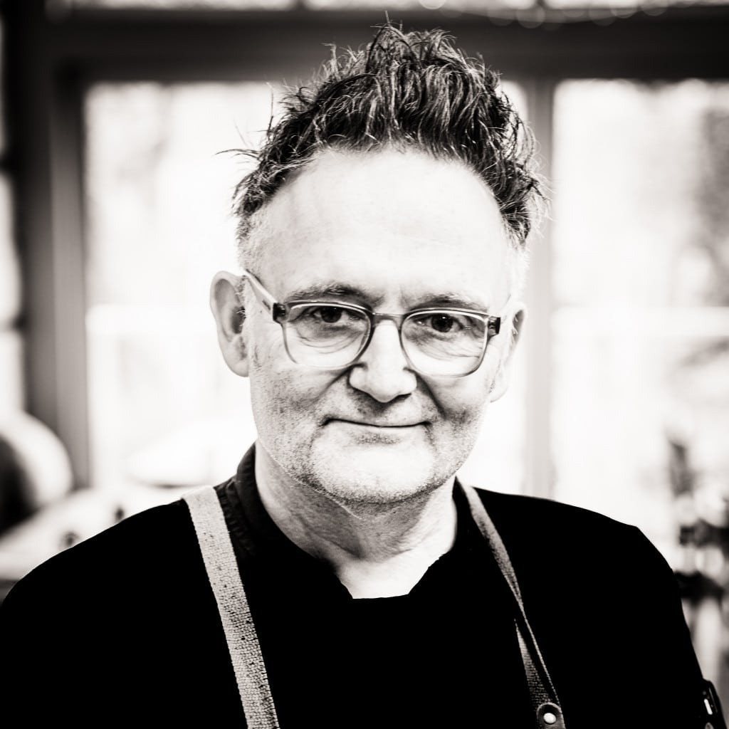 black and white photo of mark Horton the head chef at The Sheppey Inn