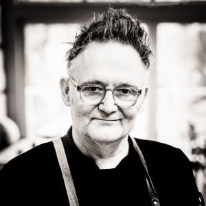 black and white photo of mark Horton the head chef at The Sheppey Inn