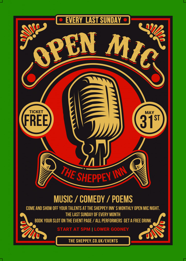 May 31st Open mic night poster at the sheppey