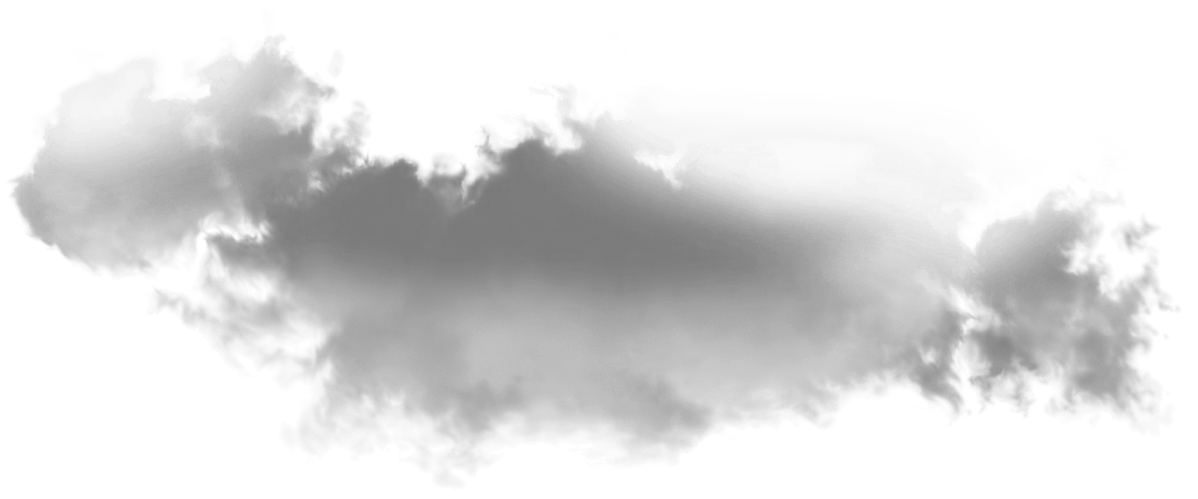 A single, fluffy gray cloud with soft, blurred edges floating against a white background.